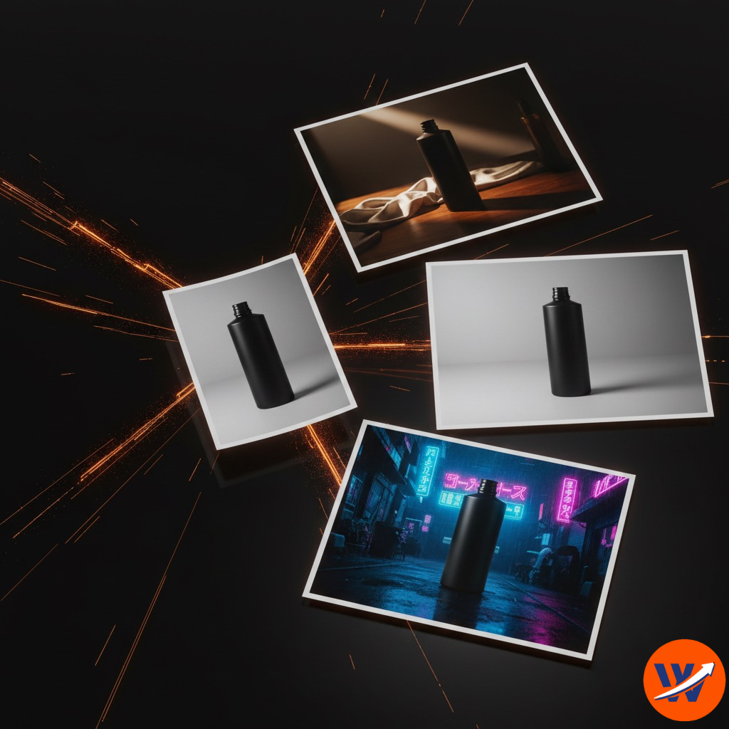 ai advertentie foto workflow – 3 advertentiebeelden van 1 productfoto